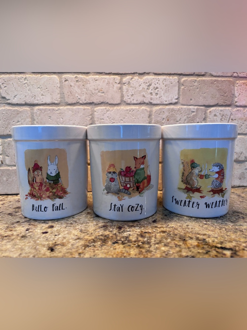 Rae Dunn Fall Autumn Artisan Collection by Magenta Cups Mugs Excellent Set of 3